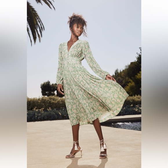 NEW Lulus Green Floral Long Sleeve Dress | Size L | NWT - Picture 1 of 9